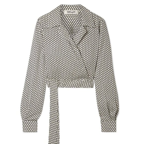 Diane Von Furstenberg Tops - Diane Von Furstenberg Printed Silk Wrap Blouse - Rowe Dot Ivory​​​ - Size 8